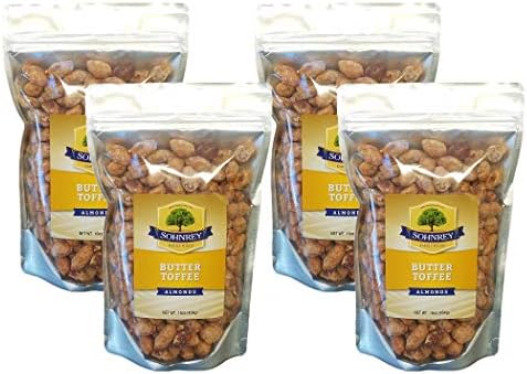 Butter Toffee Almonds Fresh Gourmet Sweet and Salty Crunch (16 oz) Resealable Bag from Sohnrey Family Foods (4-Pack (64 oz))