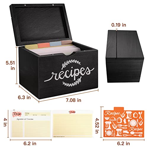 Recipe Cards and Box Set, Wood Recipe Card Box, Farmhouse Recipe Organizer for Kitchen Counter