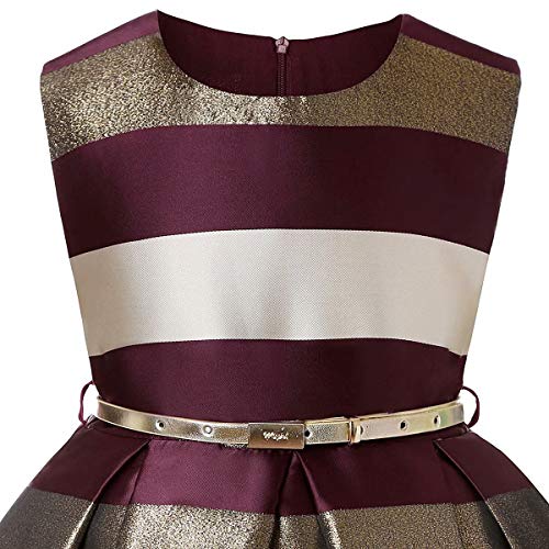 AYOMIS Litter Big Girl Dress Princess Gowns Party Wedding Dresses(Burgundy&Gold,4-5Y)