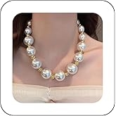 shiruier 1920s Vintage Big Faux Pearl Strand Necklace for Women Large Chunky Pearl Choker Necklace Chain Statement Pearls Crystal Beads Necklaces Wedding Bridal Prom Costume Accessories Jewelry Gift