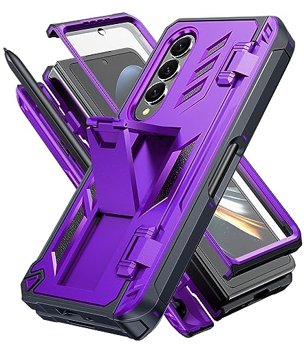 ZKRO for Samsung Galaxy Z-Fold-4 Case: Military Grade Hinge Protection S-Pen Holder Heavy Duty Shockproof 360 Full-Body Protective Phone Cover with Kickstand for Galaxy ZFold 4 5G 2022 (Purple)