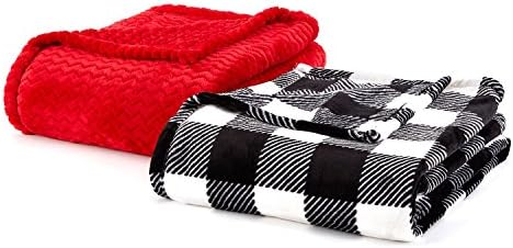 Velvet Plush 2-Pack Oversized Lounge Throws, 60" x 70" (Red and Buffalo)