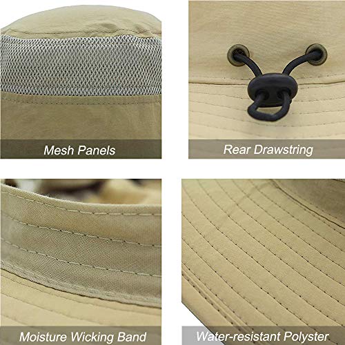ToVii Windproof Fishing Hats UPF50+ UV Protection Sun Cap Outdoor Bucket Mesh Hat 56-61cm Light Grey & Light Beige