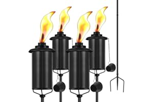 ZSZMFH 4 Pack Metal Torch for Outside, 16oz Outdoor Metal Torch Garden Décor,59-Inch Upgraded Citronella Torches with 3-Prong Grounded Stake, Table Top Torches for Party Patio Pathway