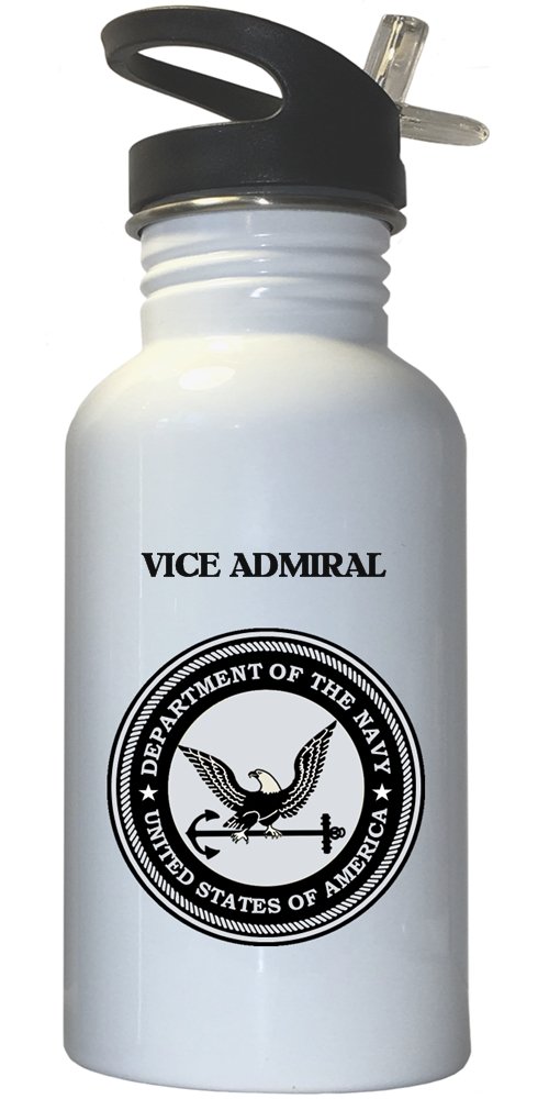 Vice Admiral - US Navy White Stainless Steel Water Bottle Straw Top, 1030