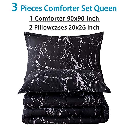 Litanika Black Marble Comforter Queen(90x90lnch), 3Pieces(1 Marble