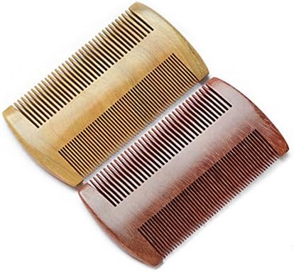 2-Count Natural Green Sandalwood &amp; Red Sandalwood Comb Set with one side fine teeth and one side regular teeth, Dual Action Anti Static Pocket Wooden Hair Comb / Beard Comb 4"