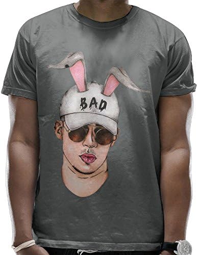 Anzhuzhen Young Men's Bad&amp;Bunny Short-Sleeve Crewneck Cotton T-Shirt