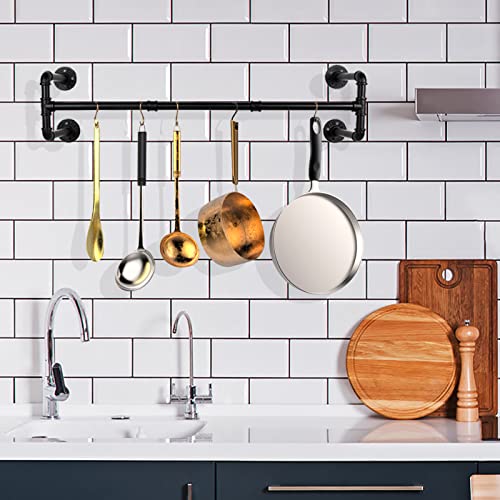 Fobule 54” Wall Mounted Clothes Rack, Industrial Pipe Black Iron