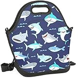 Women&Men&Kids Shark Lunch Bag Soft Tote Bag Insulated Lunch Box Shoulder Strap Leak-Proof Lunch Organizer for Picnic/Boating/Beach/Fishing/Work (cute cartoon shark)