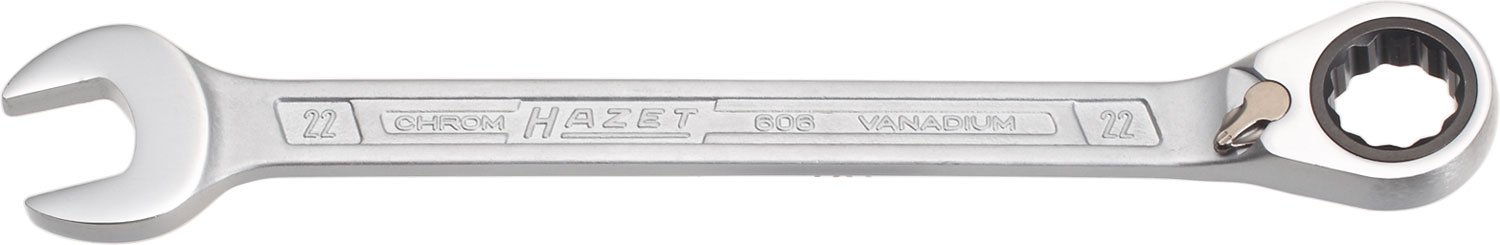 HAZET 606-22 291.5 mm 12-Point Traction Profile Ratcheting Combination Wrench - Chrome-Plated