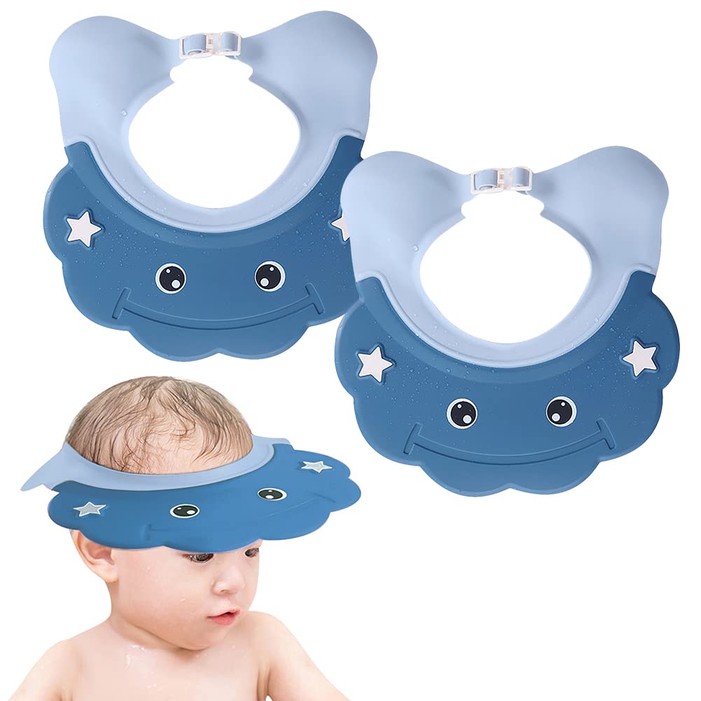 ITODA 2Pcs Kids Shower Cap Hair Washing Shampoo Shield Adjustable Bath Visor Waterproof Hair Washing Guard Silicone Bath Protection Hat for Girls Boys Toddlers, Blue