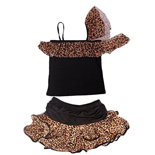 Happy Cherry Kids Girls Latin Rumba Dance Leotards Leopard Camisole 2pcs Sets