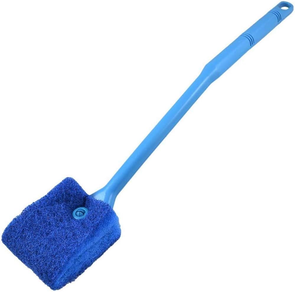 Aquarium Algae Scraper - Fish Tank Cleaning Double Sided Sponge Brush, Long Handle Fish Tank Scrubber for Acrylic Glass Aquariums (Blue) : Pet Supplies