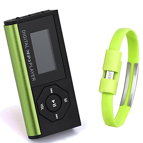 Doinshop Mini MP3 Music Media Player LCD Screen & Wristband Micro USB Cable Green
