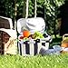 HappyPicnic Insulated Picnic Baskets, 26L Cooler Bag, Shopping Basket, Collapsible Picnic Cooler with Aluminium Handle for Food, Camping, Work or Outdoor Hiking - Wide Navy Blue Stripe