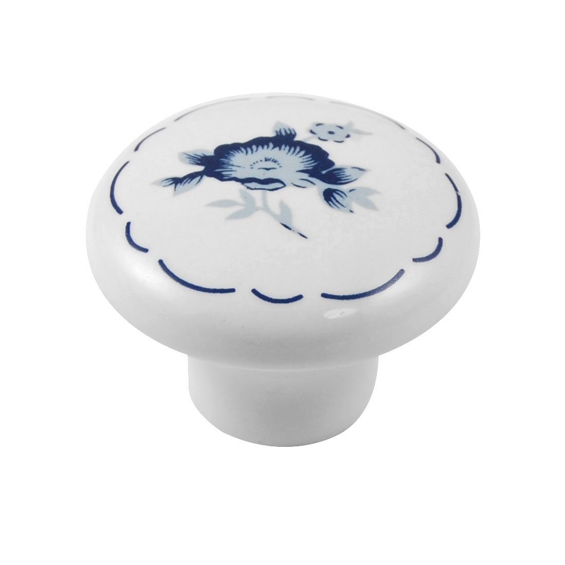 Sourcingmap White Blue Flower Prints Ceramic Cupboard Closet Knob Handle
