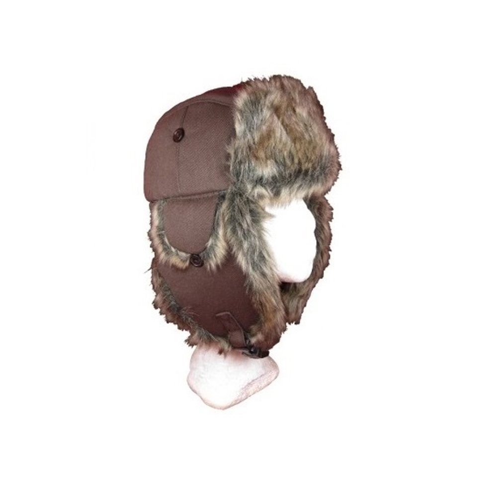 Nordic Faux Fur and Brown Canvas Ushanka Style Hat Amazon.co.uk Clothing