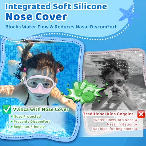 ORCHID M® 2 Pack Kids Swim Goggles with Nose Cover, Wide View Anti-Fog UV Protection Swimming Mask for Boys Girls Ages 3-14