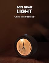aboveClock Wooden Alarm Clock Bedside with Snooze Night Light Analogue Battery view 6