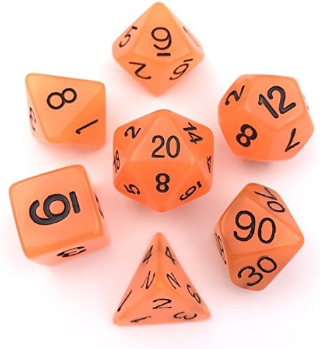 Flyesto 7-Die Polyhedral Dice Glow in the Dark For Role Playing Game with D4, D6, D8, D10, D%, D12, D20 Side, Orange