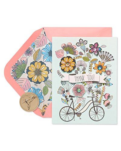 Papyrus Flowers & Bike Handmade Boxed Thank You Blank Note Cards with Glitter, 8-Count