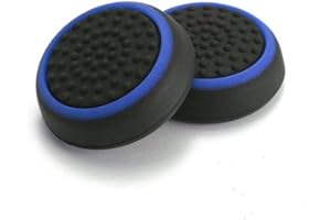 AMBERTOWN Silicone Thumb Stick Grip Cap Joystick Thumbsticks Caps Cover for PS4 Xbox One PS3 Xbox 360 PS2 Game Controllers (Black w/Blue)