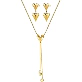 VceTd Vintage Y-Shape Necklace with Double Heart/Flower Earrings Set, 18K Gold Plated Stainless Steel Romantic Jewelry Gift for Women,Gift Set for Valentine's Day, Anniversary
