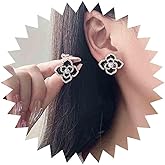 Yheakne Vintage Pearl Flower Earrings Black Camellia Flower Stud Earrings Pearl Camellia Stud Earrings Enamel Floral Petal Earrings Jewellery for Women