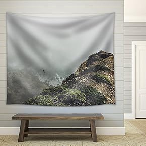 Eagle Flying Over Mountain in Foggy Day - Fabric Wall Tapestry Home Decor - 51x60 inches