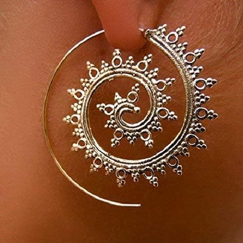Large Bohemian Vintage Hoop Earrings Circles Tribal Earrings Brass Spiral Earrings for Women Retro Gypsy Ethnic Indian Swirl Earrings for Women
