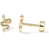 PAVOI 14K Gold Plated 925 Sterling Silver Posts Pair of Flat Back Stud Earrings for Women | Cartilage Helix Piercing | Heart Moon Snake Smiley Butterfly Yin and Yang North Star Earring - Valentines Day Trendy Jewelry