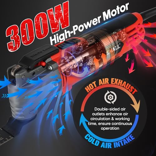 SHALL Oscillating Tool 300W Oscillating Multi Tool Kit with 3° Oscillation Angle, 6 Variable Speed, Auxiliary Handle, 40 Saw Accessories