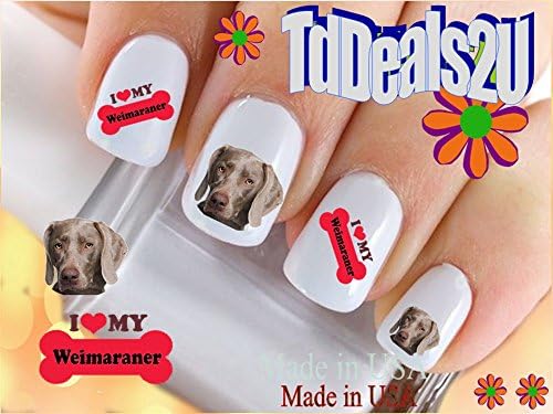Dog Breed - Weimaraner #2 I Love Dog Bone Nail Decals - WaterSlide Nail Art Decals - Highest Quality! Made in USA