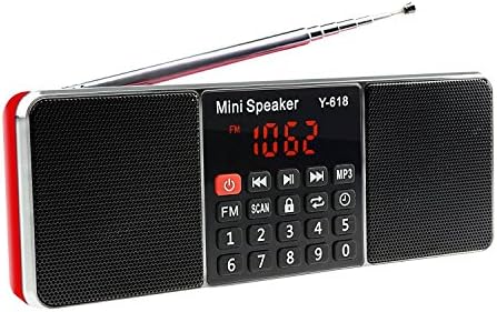 Ohala Dual Channel Portable Radio MP3 Player with Super Bass Stereo Sound Support TF Card and USB Flash Drive-618 Red