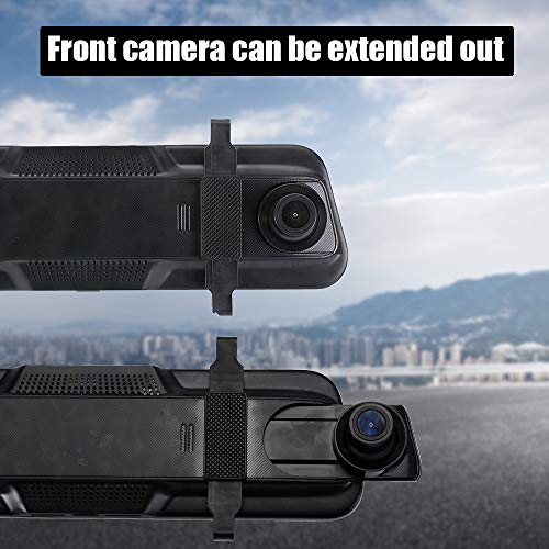 Backup Camera 9.66" Mirror Dash Cam Front Rear Dash Cameras Dual Lens 1080P Video Streaming Rear View Mirror Camera IPS Full Touch Screen Waterproof Parking Monitor, 32G Micro TF Card & Card Reader