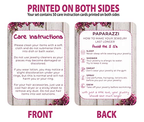 Jewelry Cleaning and Care Instruction Cards | Pack of 50 Large Cards | 3.95 x 2.95 inches | Perfect Fit for Poly Bubble Mailers