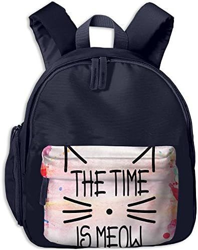 Time Is Meow Cat Face Art Print Toddlers Bookbag Shoulder Bag School Backpack With Front For Kids Pockets