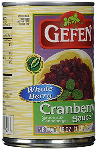 Gefen Whole Berry Cranberry Sauce Kosher For Passover 16 Oz. Pk Of 3.