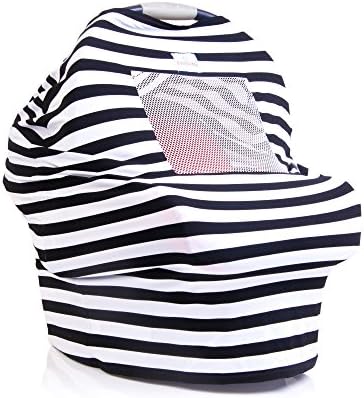 Baby Car Seat Canopy With Breathable Mesh, Safe, Soft, &amp; Stretchy, Nursing Cover Best for Breastfeeding Infant Babies, Boy or Girl, Multi-Use as Scarf, Stroller, Chair, Cart Covers w bag (B&amp;W)