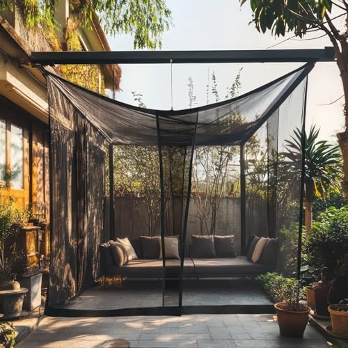 4x3M Patio Mosquito Net | Extra Large Sizes & Fabric Designed for Outdoor | Black Insect Protection Mesh for Gazebo, Porch & Garden Patio