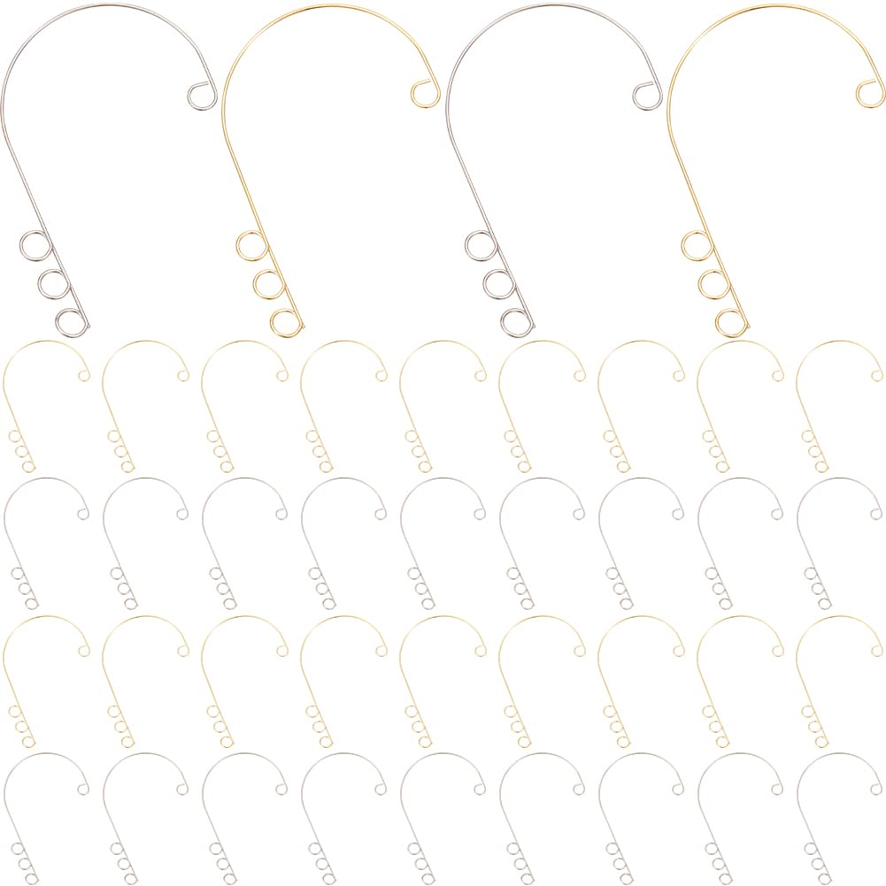 SUNNYCLUE 40Pcs Ear Wrap Earrings Non Pierced Wraps Ears Cuffs Gold Silver 316 Surgical Stainless Steel Earring Components with 4 Loops for Earring Backs Findings jewellery Making Accessories Women DI