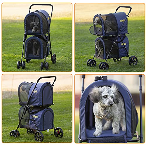 VIAGDO Double Pet Stroller for 2 Dogs & Cats, 4 Wheels Dog Strollers