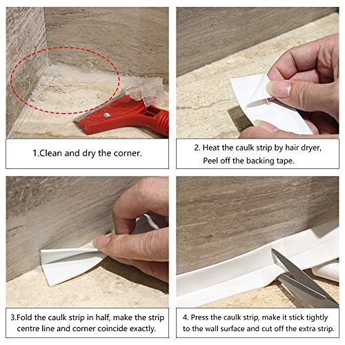 2 Pack Caulk Strip,Bathtub PE Sealing Tape Self Adhesive Sealant Caulk Tape Toilet Kitchen and Wall Sealing Strip Trim Waterproof 38mmx3.2m White - Thumbnail 3
