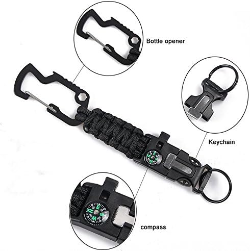 Premium Quality Camping Gear Paracord Survival Keychain - Best Safety Band for Camping and Hiking Compass, Bottle Opener, Fire Starter, Emergency Whistle,Knife,Screwdriver