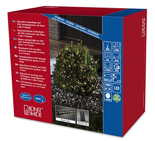 Konstsmide LED Büschelllichterkette Cluster, mit Lichtsensor und 6h und 9h Timer, 480 warm weiße Dioden, batteriebetrieben, Außen (IP44), schwarzes Kabel 4 x D 1.5V (exkl.) - 3736-100