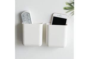 T-H-See Remote Holders Wall Mount Hole Free, Self-Adhesive Storage Box, Pen Holder (2 Pack)