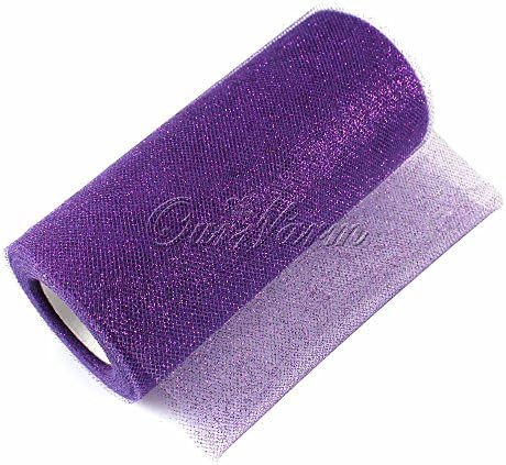 Purple 6"x25Yds Glitter Tulle Roll Fabric Tutu Wedding Gift Bow Carft Spools DIY