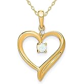 Gem And Harmony Lab-Created 3mm White Opal Heart Pendant Necklace in 14K Yellow Gold with Chain