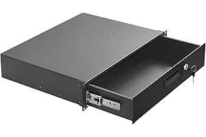 NETECABLE 2U Rack Mount Drawer Server Cabinet Case for 19 Inch AV/Network/DJ Equipment Lockable Deep Drawer with Key